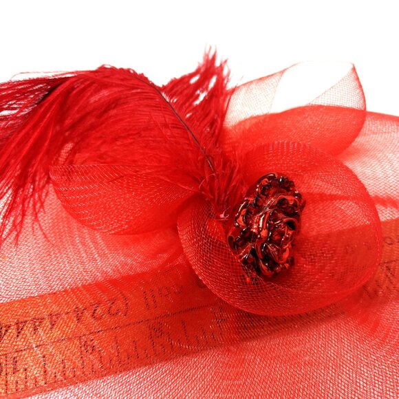 Red Mesh Fascinator Hat - Picture 7 of 11